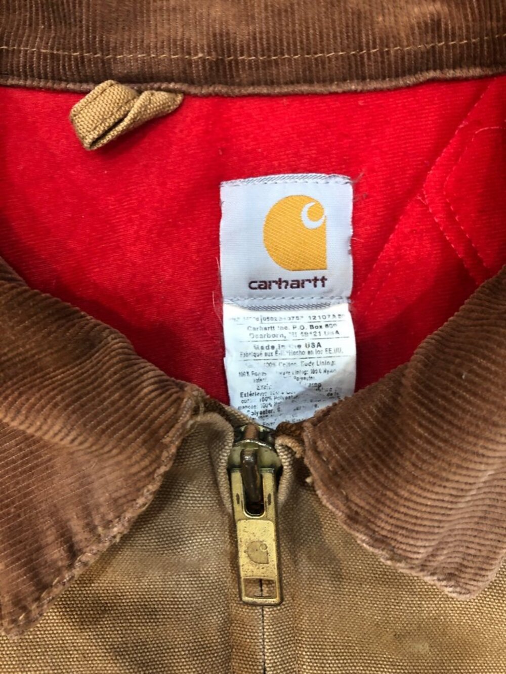 VTG Carhartt J13 Made USA Brown Duck Canvas Jacket Red Quilt Lined Size XL - Picture 5 of 14